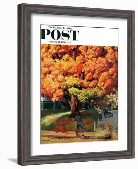 "Tossing the Football" Saturday Evening Post Cover, October 27, 1956-John Falter-Framed Premium Giclee Print