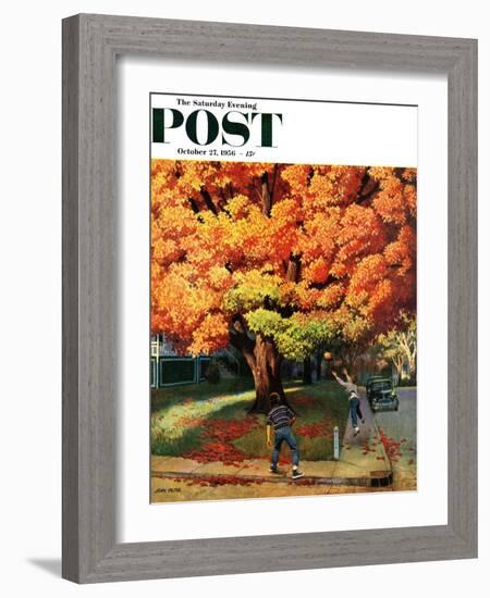 "Tossing the Football" Saturday Evening Post Cover, October 27, 1956-John Falter-Framed Premium Giclee Print