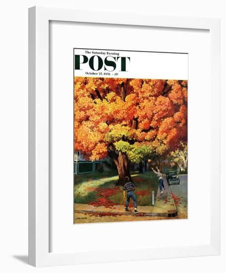 "Tossing the Football" Saturday Evening Post Cover, October 27, 1956-John Falter-Framed Premium Giclee Print