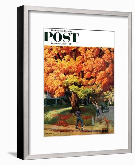 "Tossing the Football" Saturday Evening Post Cover, October 27, 1956-John Falter-Framed Premium Giclee Print