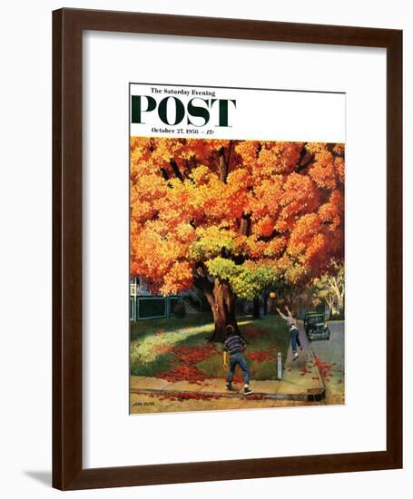 "Tossing the Football" Saturday Evening Post Cover, October 27, 1956-John Falter-Framed Premium Giclee Print