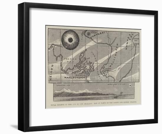 Total Eclipse of the Sun in New Zealand, Map of Parts of the North and Middle Islands-null-Framed Giclee Print