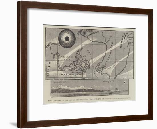 Total Eclipse of the Sun in New Zealand, Map of Parts of the North and Middle Islands-null-Framed Giclee Print