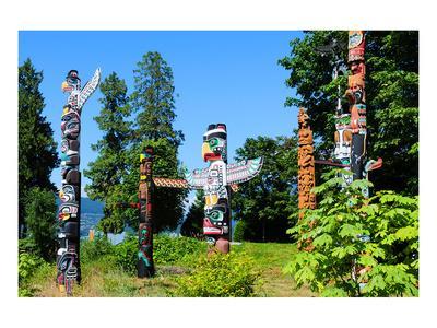 Vancouver Art, Vancouver Painting Watercolor Stanley Park Totem Poles,  Downtown Vancouver, Canada 8x10 Fine Art Print, Canada Art, Gift -   Canada