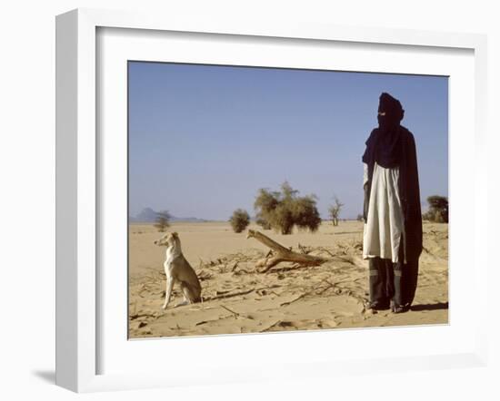 Touareg Tribesman and His Hunting Dog-John Warburton-lee-Framed Photographic Print