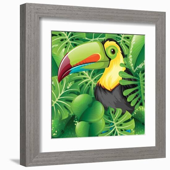 Toucan in the Green Bush Illustration-Daniel Cole-Framed Art Print