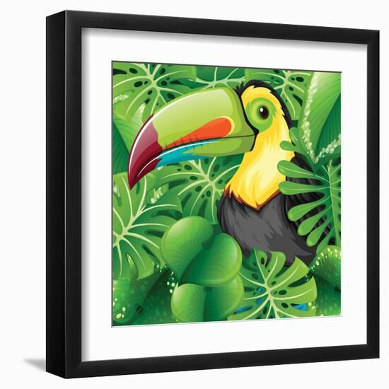 Toucan in the Green Bush Illustration-Daniel Cole-Framed Art Print