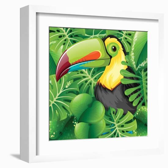 Toucan in the Green Bush Illustration-Daniel Cole-Framed Art Print