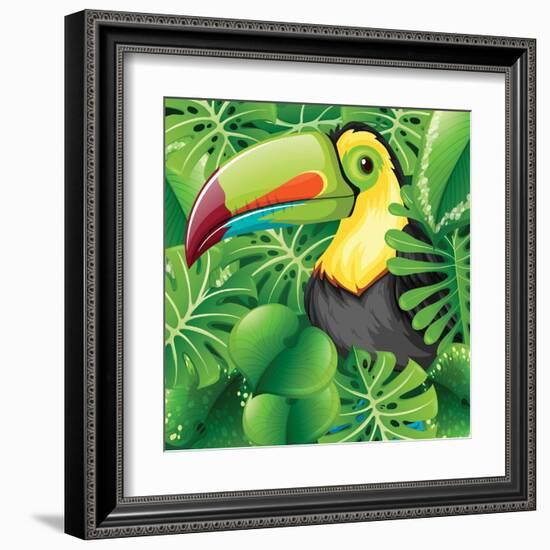 Toucan in the Green Bush Illustration-Daniel Cole-Framed Art Print