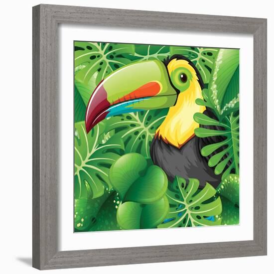 Toucan in the Green Bush Illustration-Daniel Cole-Framed Art Print