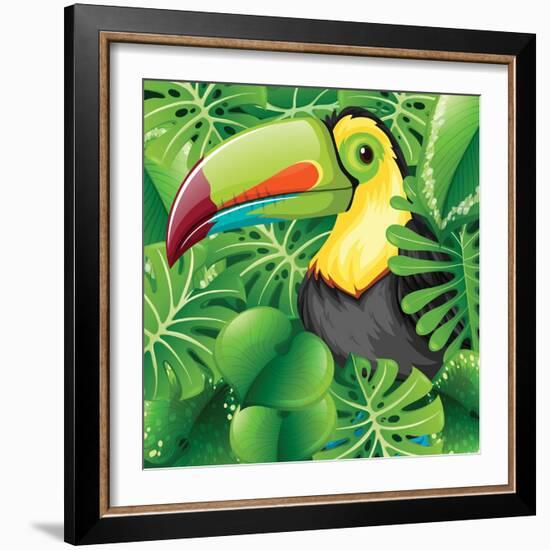 Toucan in the Green Bush Illustration-Daniel Cole-Framed Art Print