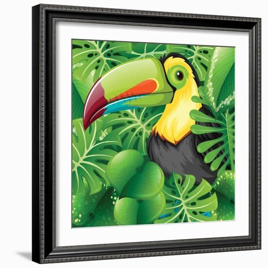 Toucan in the Green Bush Illustration-Daniel Cole-Framed Art Print