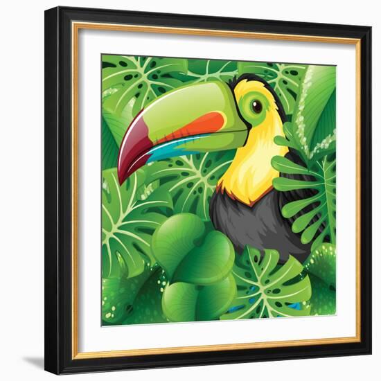 Toucan in the Green Bush Illustration-Daniel Cole-Framed Art Print