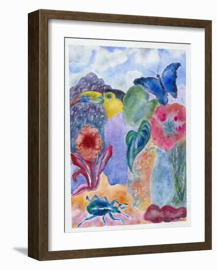 Toucan with Blue Beetle, 2010-Louise Belanger-Framed Giclee Print