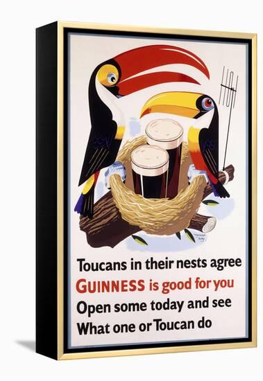 Toucans in their Nests Agree Guinness Is Good for You, 1957 (Lithograph in Colours)-null-Framed Premier Image Canvas