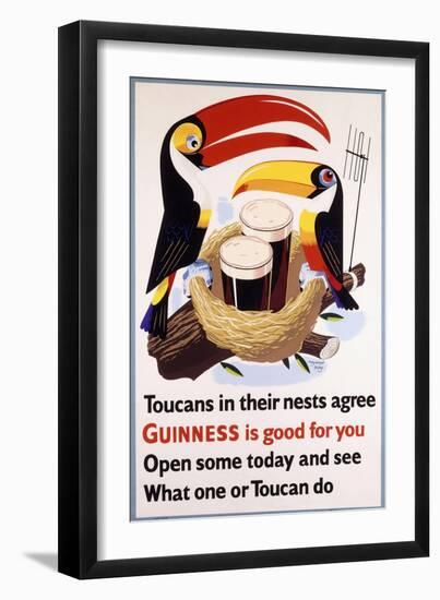 Toucans in their Nests Agree Guinness Is Good for You, 1957 (Lithograph in Colours)-null-Framed Giclee Print