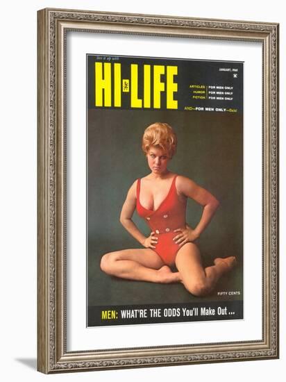 Tough Blonde in Red Bathing Suit-null-Framed Art Print