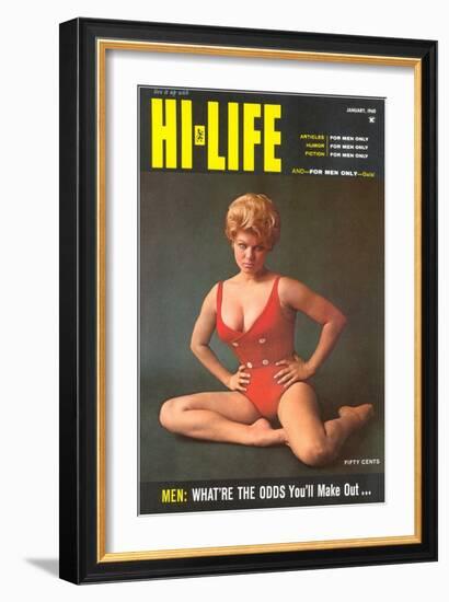 Tough Blonde in Red Bathing Suit-null-Framed Art Print