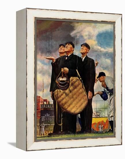 Tough Call - Bottom of the Sixth (Three Umpires), April 23, 1949-Norman Rockwell-Framed Premier Image Canvas