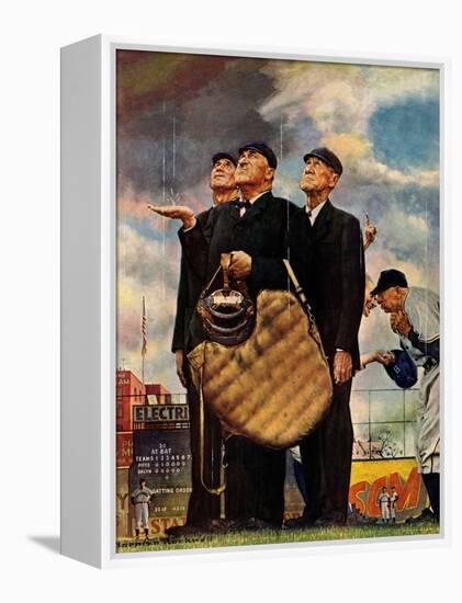 Tough Call - Bottom of the Sixth (Three Umpires), April 23, 1949-Norman Rockwell-Framed Premier Image Canvas