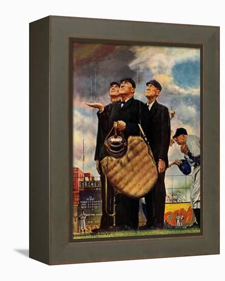 Tough Call - Bottom of the Sixth (Three Umpires), April 23, 1949-Norman Rockwell-Framed Premier Image Canvas