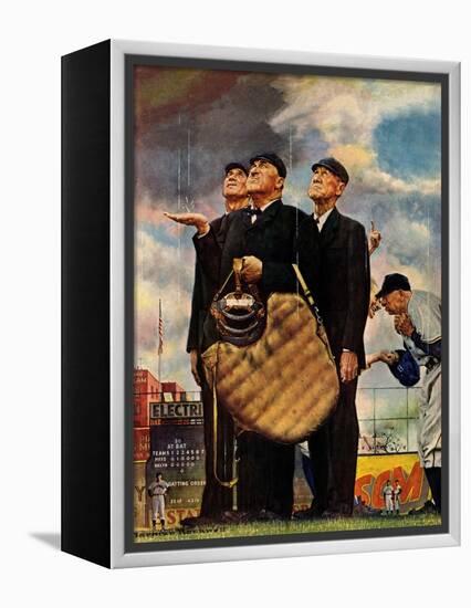 Tough Call - Bottom of the Sixth (Three Umpires), April 23, 1949-Norman Rockwell-Framed Premier Image Canvas