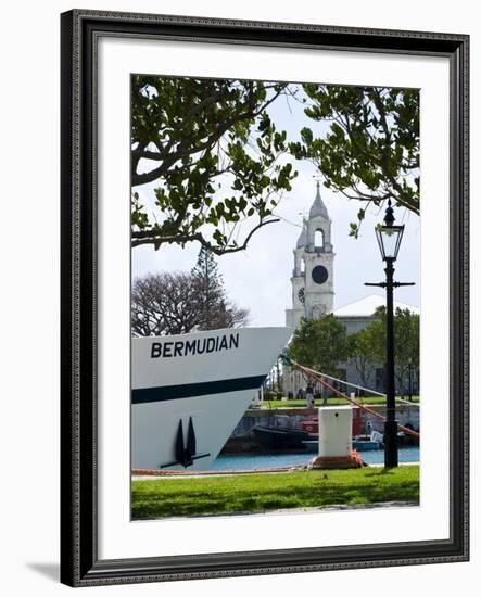 Tour Boat and Clocktower at the Royal Naval Dockyard, Bermuda, Central America-Michael DeFreitas-Framed Photographic Print