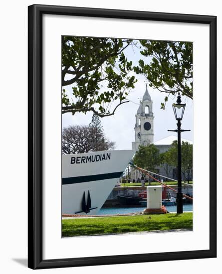 Tour Boat and Clocktower at the Royal Naval Dockyard, Bermuda, Central America-Michael DeFreitas-Framed Photographic Print