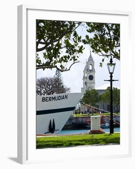 Tour Boat and Clocktower at the Royal Naval Dockyard, Bermuda, Central America-Michael DeFreitas-Framed Photographic Print