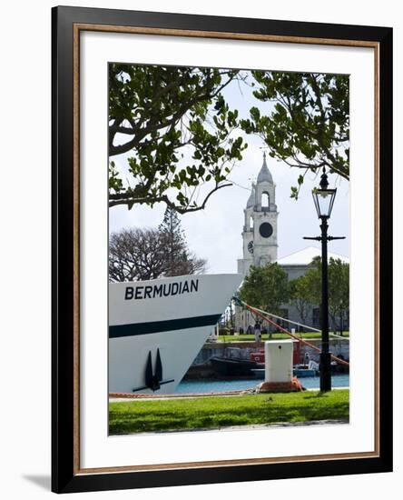 Tour Boat and Clocktower at the Royal Naval Dockyard, Bermuda, Central America-Michael DeFreitas-Framed Photographic Print