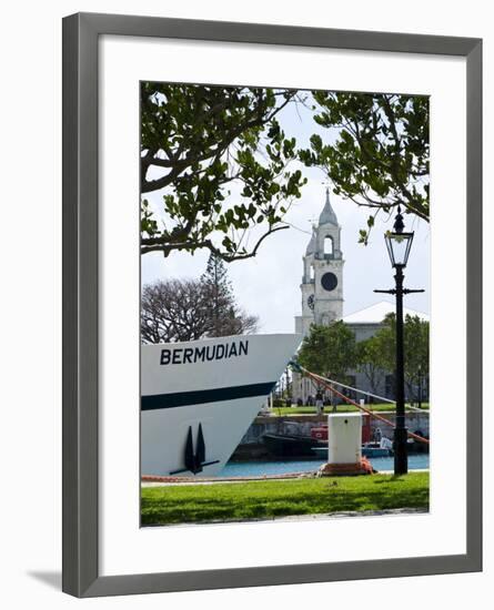 Tour Boat and Clocktower at the Royal Naval Dockyard, Bermuda, Central America-Michael DeFreitas-Framed Photographic Print