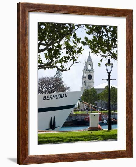 Tour Boat and Clocktower at the Royal Naval Dockyard, Bermuda, Central America-Michael DeFreitas-Framed Photographic Print