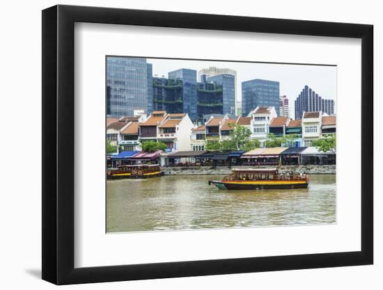 Tour Boat Passing Boat Quay, Singapore, Southeast Asia, Asia-Fraser Hall-Framed Photographic Print