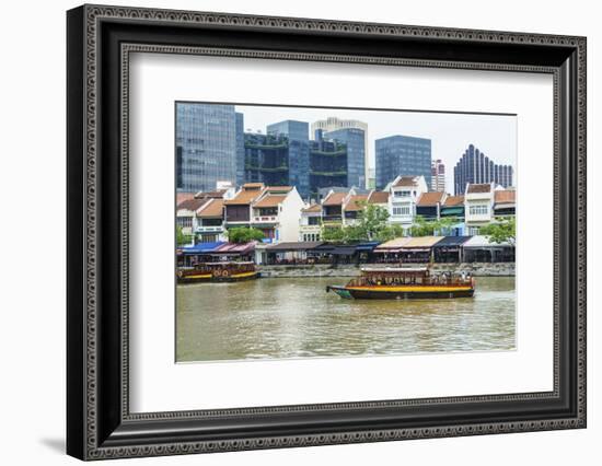 Tour Boat Passing Boat Quay, Singapore, Southeast Asia, Asia-Fraser Hall-Framed Photographic Print