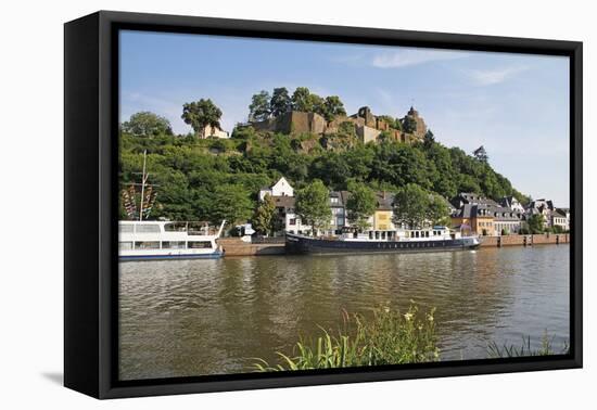Tour Boats with Castle Ruin in Saarburg on Saar River, Rhineland-Palatinate, Germany, Europe-Hans-Peter Merten-Framed Premier Image Canvas