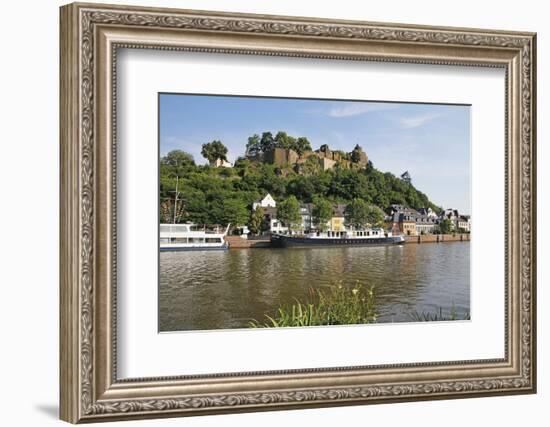 Tour Boats with Castle Ruin in Saarburg on Saar River, Rhineland-Palatinate, Germany, Europe-Hans-Peter Merten-Framed Photographic Print