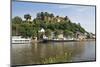 Tour Boats with Castle Ruin in Saarburg on Saar River, Rhineland-Palatinate, Germany, Europe-Hans-Peter Merten-Mounted Photographic Print