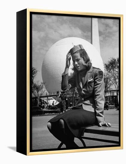 Tour Guide at the New York World's Fair, Taking a Rest after a Long Day's Work-David Scherman-Framed Premier Image Canvas