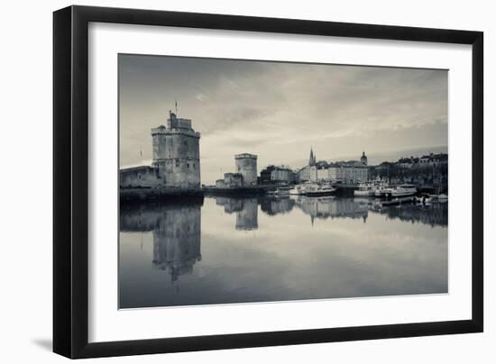 Tour St-Nicholas and Tour De La Chaine Towers at Dawn, Old Port, La Rochelle, Charente-Maritime-null-Framed Photographic Print