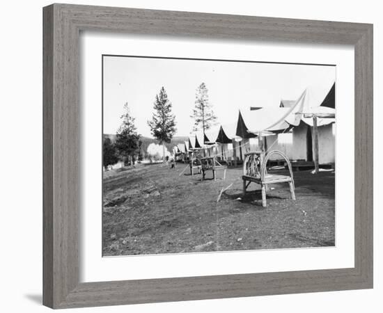 Tourist accommodations in upper Geyser Basin, Yellowstone Park, 1903-Frances Benjamin Johnston-Framed Photographic Print