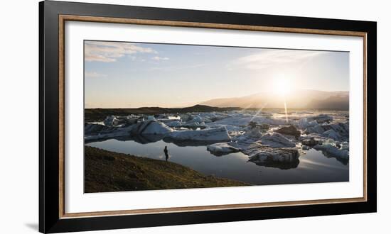 Tourist at Jokulsarlon Glacier Lagoon at Sunset, South East Iceland, Iceland, Polar Regions-Matthew Williams-Ellis-Framed Photographic Print