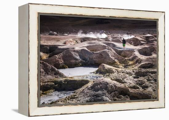 Tourist at Sol De Manana Geothermal Basin Area, Altiplano of Bolivia, South America-Matthew Williams-Ellis-Framed Premier Image Canvas