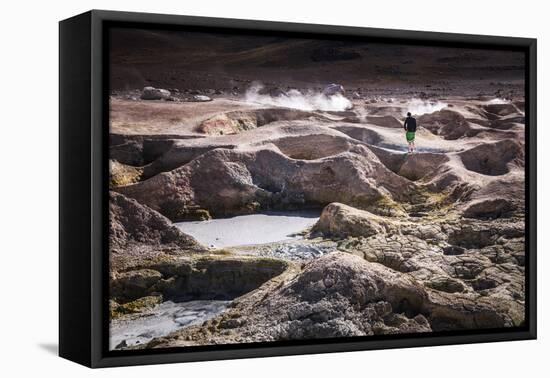 Tourist at Sol De Manana Geothermal Basin Area, Altiplano of Bolivia, South America-Matthew Williams-Ellis-Framed Premier Image Canvas