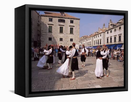 Tourist Board Folk Dancers in Lusa Square, Dubrovnik, Dalmatia, Croatia-Peter Higgins-Framed Premier Image Canvas