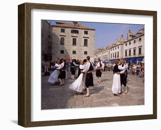 Tourist Board Folk Dancers in Lusa Square, Dubrovnik, Dalmatia, Croatia-Peter Higgins-Framed Photographic Print