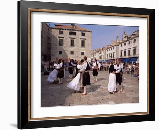 Tourist Board Folk Dancers in Lusa Square, Dubrovnik, Dalmatia, Croatia-Peter Higgins-Framed Photographic Print