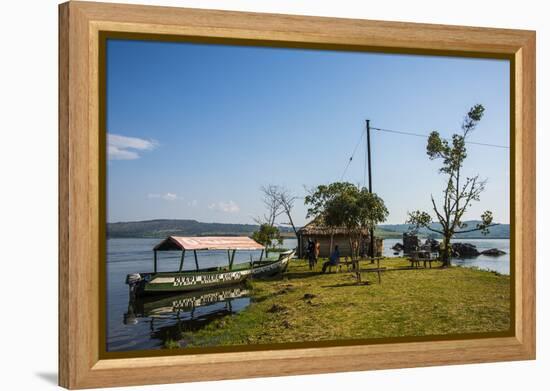 Tourist Boat Anchoring on a Little Island at the Source of the Nile-Michael-Framed Premier Image Canvas