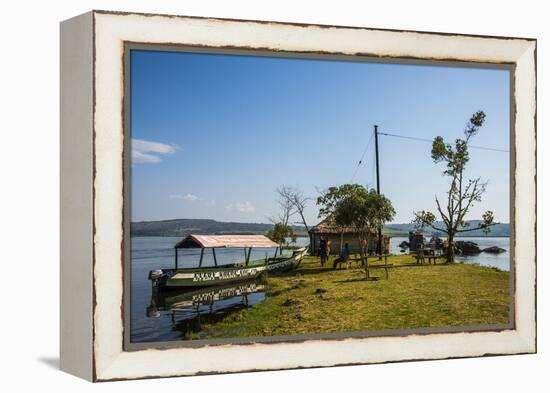 Tourist Boat Anchoring on a Little Island at the Source of the Nile-Michael-Framed Premier Image Canvas