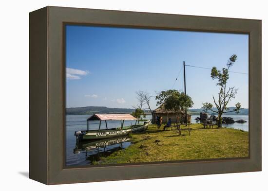 Tourist Boat Anchoring on a Little Island at the Source of the Nile-Michael-Framed Premier Image Canvas