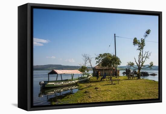 Tourist Boat Anchoring on a Little Island at the Source of the Nile-Michael-Framed Premier Image Canvas